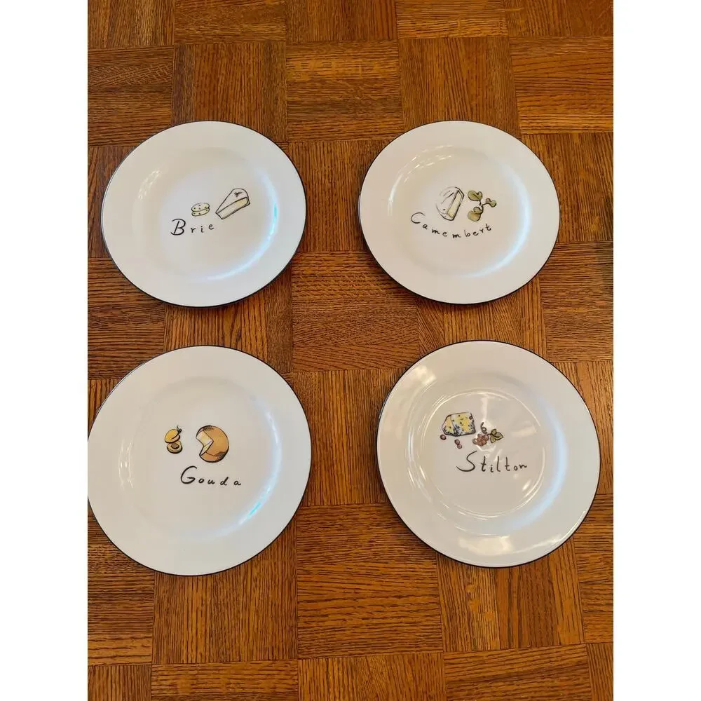 Pottery barn, cocktail plates, cheese print